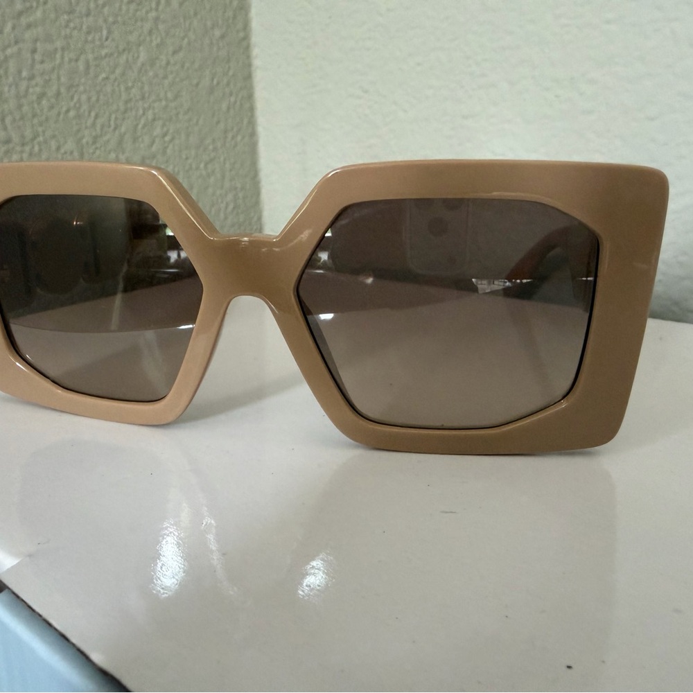 Versace Neutral Beige Oversized Geometric Women's Sunglasses